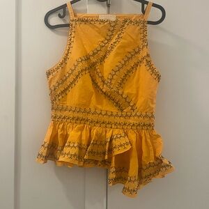 Ulla Johnson Embroidered Yellow Peplum Top